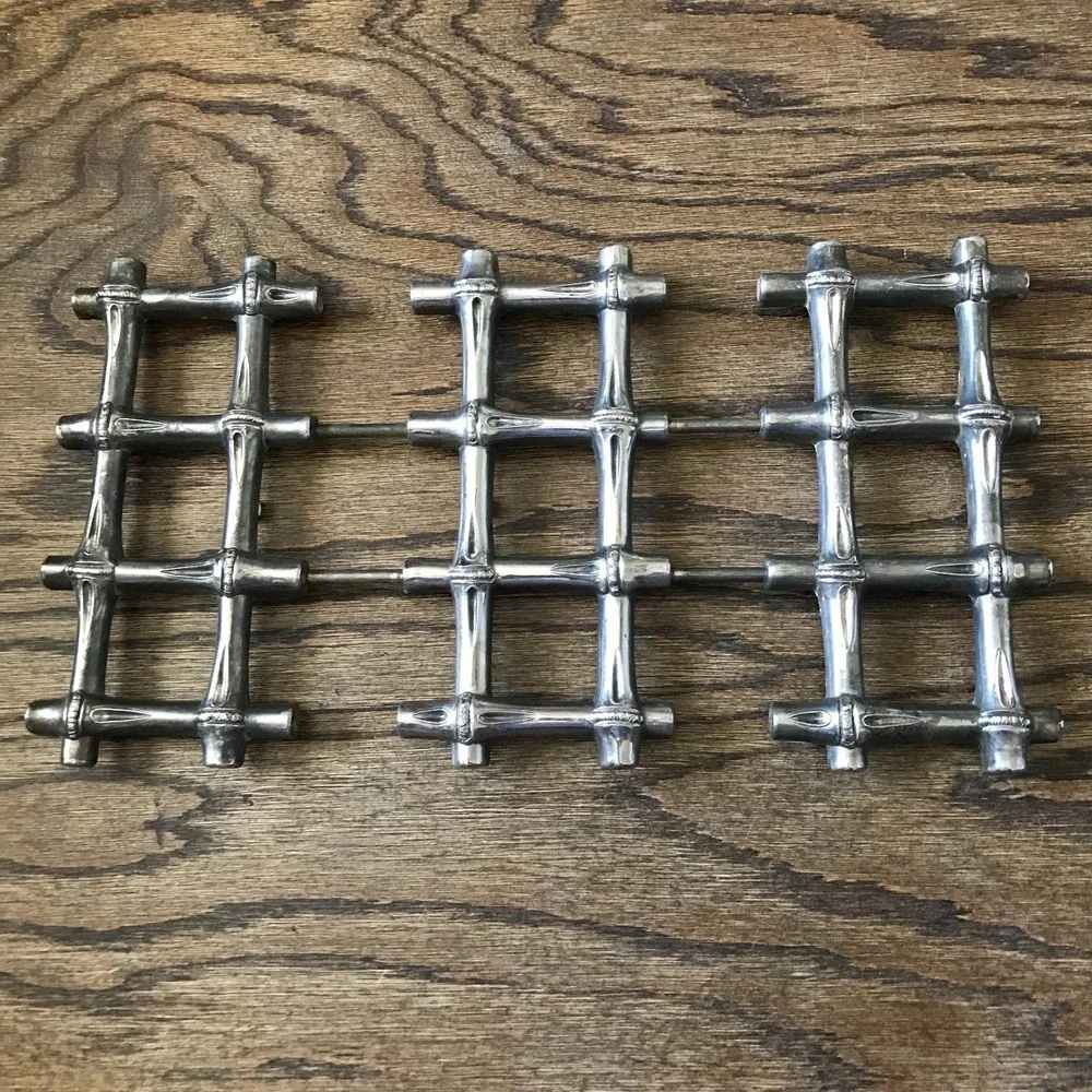 Vintage FB Rogers Zinc Plated Expandable Trivet Bamboo Made in Italy MCM 11